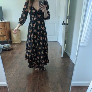 Free People Black Floral Dress Size 4 -full length